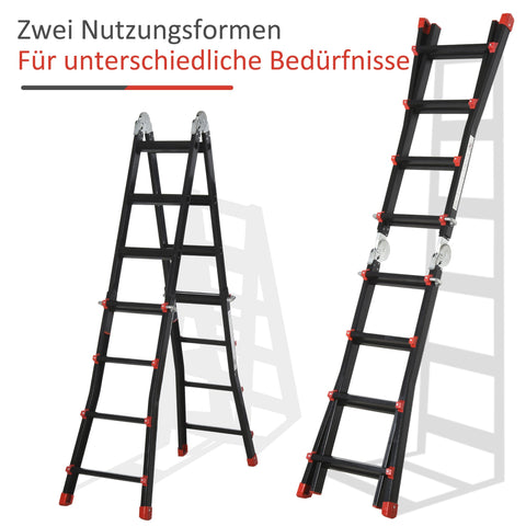 Rootz Telescopic Ladder - Extension Step Ladder - Folding Climb Ladder - Non-Slip, Lightweight, 150kg Capacity, 232-401x46x11 cm, Black+Red **(149 characters)**