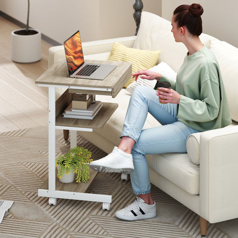 Rootz Roll Desk with Drawer and Shelves - Mobile Workstation - Compact Desk - Space-Saving Organization - 56cm x 51cm x 79cm