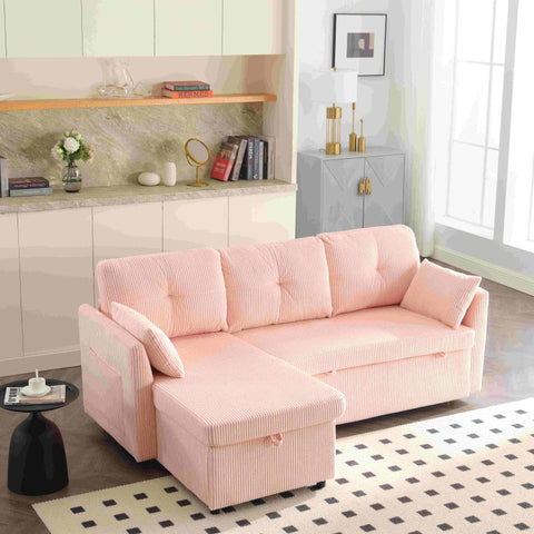 Rootz Pink Velvet Sofa Bed - Multifunctional Couch - Convertible Sleeper - Hidden Storage - 206cm x 108cm x 88cm