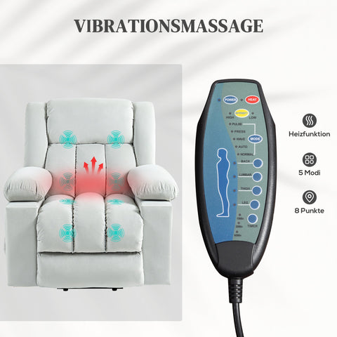 Rootz Electric Riser Chair - Recliner - Massage Chair - Velvet Fabric for Optimal Comfort - 101W x 93D x 104H cm