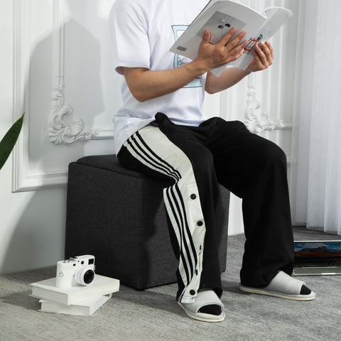 Rootz Sitting Stool with Storage - Foot Stool - Upholstered Stool - Elegant Design - 42cm x 42cm x 41cm, Grey Linen Look