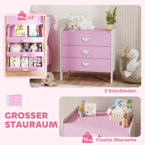 Rootz Children's Chest of Drawers - Kids Storage Cabinet - Pink and White Dresser - Promotes Independence - 60L x 40W x 60H cm