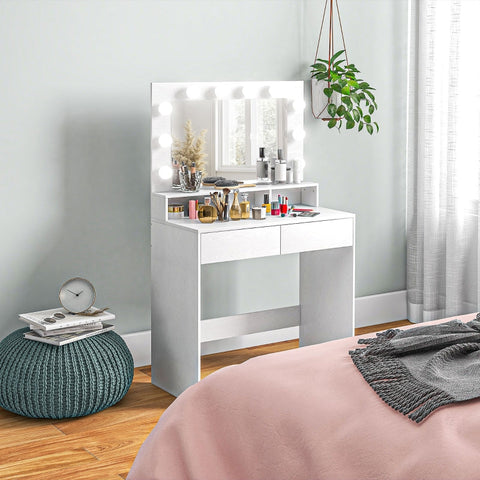 Rootz Dressing Table - Vanity Desk - Makeup Table - Ample Storage & Lighting - 80W x 40D x 135H cm