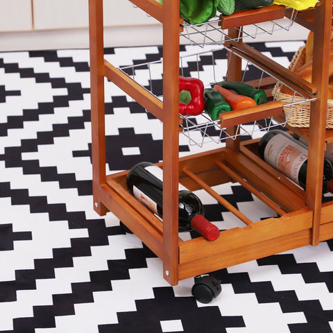 Rootz Wooden Serving Trolley - Kitchen Cart - Mobile Kitchen Island - Ample Storage - High-Quality Materials - Easy Mobility - 74cm x 37cm x 76cm