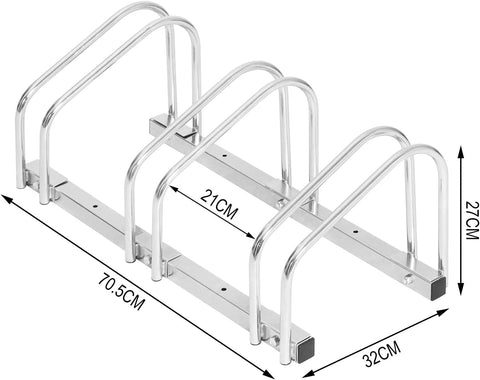 Rootz Bicycle Stand - Bike Rack - Silver Bike Holder - Weather-Resistant Metal - 70.5x32x27cm