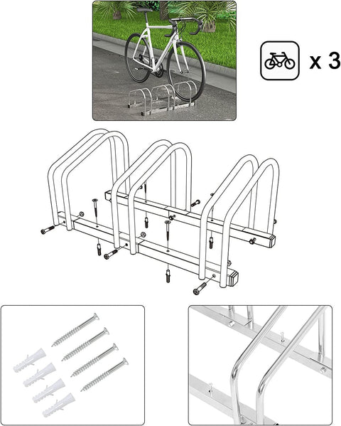 Rootz Bicycle Stand - Bike Rack - Silver Bike Holder - Weather-Resistant Metal - 70.5x32x27cm