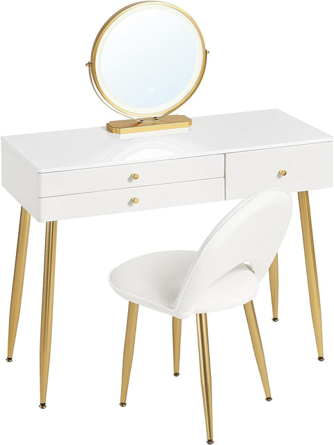 Rootz Adjustable Dressing Table Set - Vanity Table with Stool - Makeup Desk with LED Mirror - Ergonomic Comfort - Ample Storage - Sturdy Design - 100cm x 122cm x 40cm