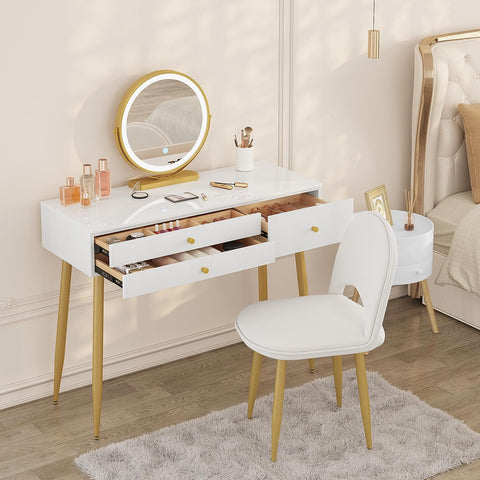 Rootz Adjustable Dressing Table Set - Vanity Table with Stool - Makeup Desk with LED Mirror - Ergonomic Comfort - Ample Storage - Sturdy Design - 100cm x 122cm x 40cm