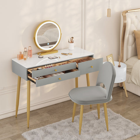 Rootz Adjustable Dressing Table with LED Mirror and Velvet Stool - Vanity Desk - Makeup Table - Adjustable Lighting, Ample Storage, Ergonomic Design - 100cm x 122cm x 40cm