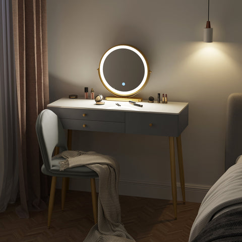 Rootz Adjustable Dressing Table with LED Mirror and Velvet Stool - Vanity Desk - Makeup Table - Adjustable Lighting, Ample Storage, Ergonomic Design - 100cm x 122cm x 40cm