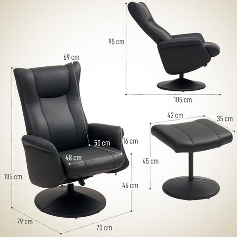 Rootz Executive Chair with Stool - Recliner - Swivel Chair - 130° Adjustable Backrest - 70x79x105cm - Pure Luxury