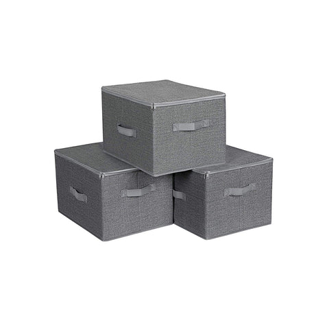 Rootz Set of 3 Fabric Storage Boxes - Organizer Bins - Clothing Baskets - Easy Access Zipper - Linen-like Texture - Dimensionally Stable - 40cm x 30cm x 25cm
