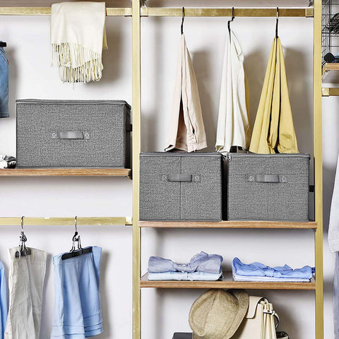 Rootz Set of 3 Fabric Storage Boxes - Organizer Bins - Clothing Baskets - Easy Access Zipper - Linen-like Texture - Dimensionally Stable - 40cm x 30cm x 25cm