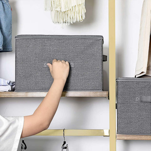 Rootz Set of 3 Fabric Storage Boxes - Organizer Bins - Clothing Baskets - Easy Access Zipper - Linen-like Texture - Dimensionally Stable - 40cm x 30cm x 25cm