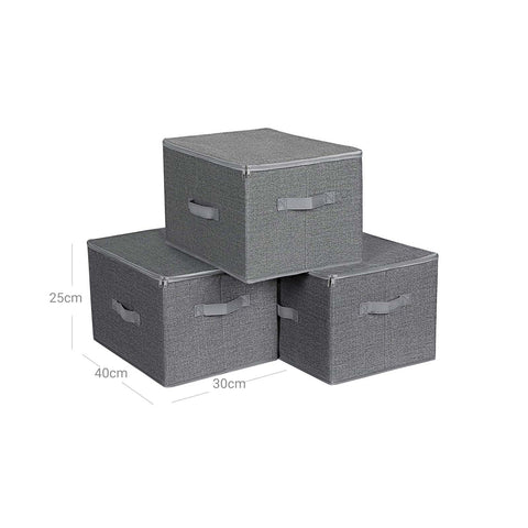 Rootz Set of 3 Fabric Storage Boxes - Organizer Bins - Clothing Baskets - Easy Access Zipper - Linen-like Texture - Dimensionally Stable - 40cm x 30cm x 25cm