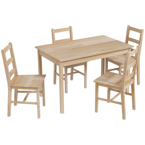 Rootz 5-Piece Dining Table Set - Dining Room Furniture - Pine Wood Dining Set - Space-Saving Design - High-Quality Materials - Floor Protection - Table: 118L x 73W x 75H cm, Chair: 41.5L x 46D x 90H cm
