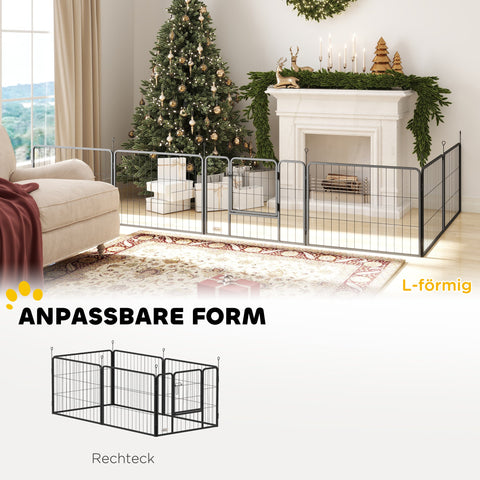 Rootz Dog Fence Pet Enclosure - Pet Barrier - Heavy Duty Kennel - Foldable Steel - 160x80x60cm, Black