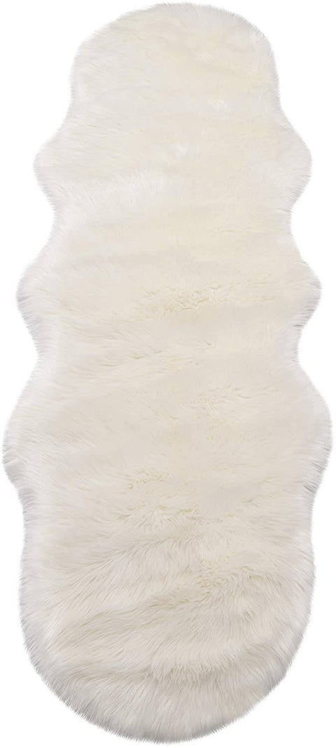 Rootz Faux Fur Area Rug - Shaggy Carpet - Cozy Rug - Temperature-Regulating - 60cm x 180cm x 8cm - White - Moisture Wicking - Antibacterial