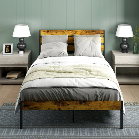 Rootz Double Bed Frame - Industrial Bed - Steel Frame - Supports 330kg - 141cm x 210cm x 105.5cm - Transform Bedroom Elegantly