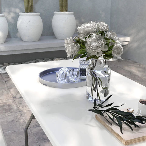 Rootz Garden Table - Garden Folding Table - Outdoor Table - Powder-coated Steel Frame - White + Gray - 180 cm x 75 cm x 73 cm