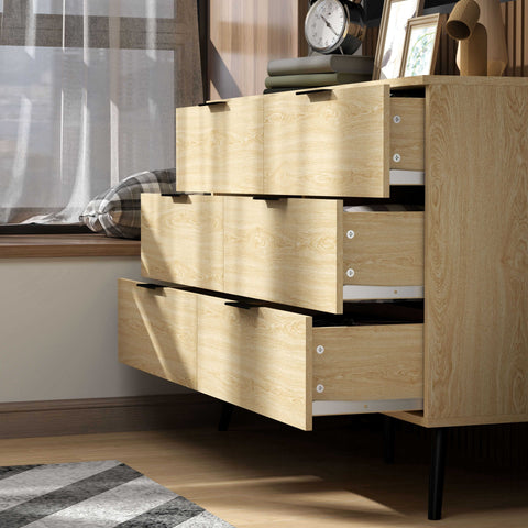 Rootz Chest of Drawers 6 Drawer - Modern Dresser - Bedroom Storage - Tilt Protection - 110b x 40t x 75h cm - Robust & Elegant Design