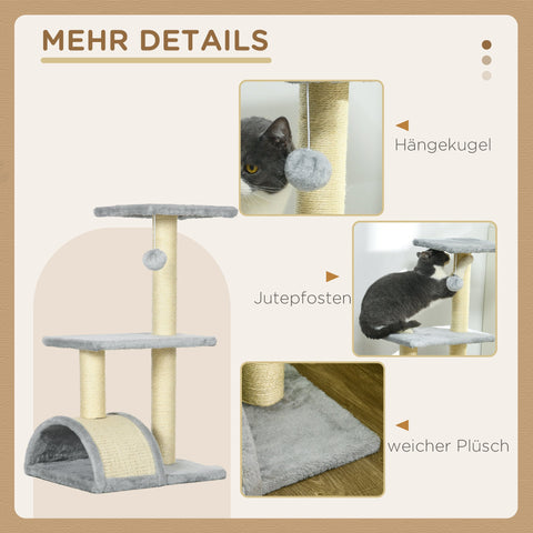Rootz 72cm Cat Tower - Scratch Tree - Climbing Post - Protects Furniture - 40L x 35W x 72H cm - Grey