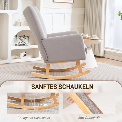 Rootz Rocking Chair - Retro Design Armchair - Upholstered Armchair - Ergonomic Comfort - 72cm x 97cm x 100cm - Grey