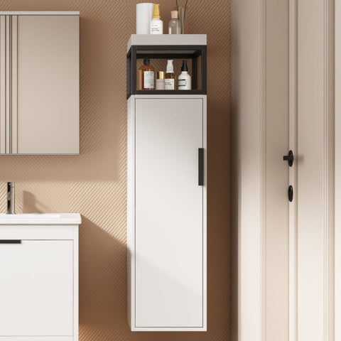 Rootz Bathroom Cabinet - Storage Unit - Bathroom Shelf - Soft Close - 30L x 30W x 120H cm - White and Black Finish - Wall Mounted