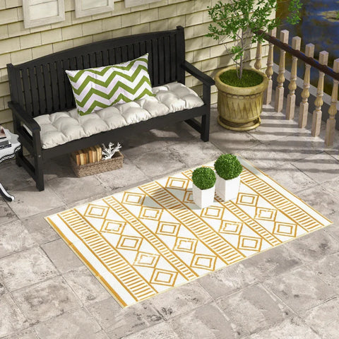 Rootz Outdoor Rug - Patio Rug - Weather Resistant - Modern Design - Non-woven Fabric - Green + Cream - 121cm x 182cm x 0.3cm