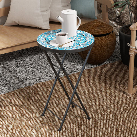 Rootz Mosaic Garden Table - Foldable Terrace Table - Round Patio Tables - Space-Saving Design - Ø35.5 x 55H cm