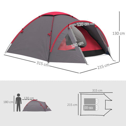 Rootz Camping Tent 3 Person - Lightweight Shelter - Waterproof Tent - UV 50+ Protection - Includes Canopy - 3.15m x 2.15m x 1.3m
