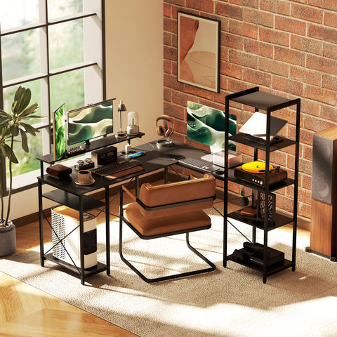 Rootz L Shape Desk - Corner Computer Desk - Ergonomic Office Table - Charging Station - 137cm x 140cm x 139.5cm