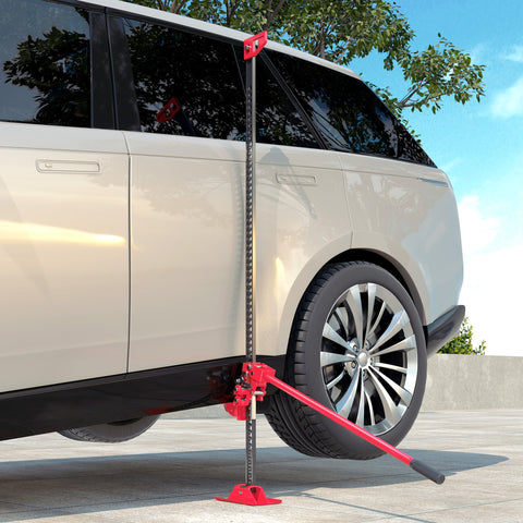 Rootz Farm Jack 135 cm - Heavy Duty Vehicle Lift - Off-Road Stick - 3000kg Capacity - Durable Steel - 24.5cm x 11.5cm Base - Red + Black