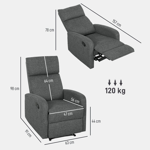 Rootz Relaxation Armchair - Adjustable Lying Chair - Modern Living Room Armchair - High-Density Foam Comfort - Grey - 63x98cm