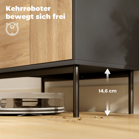Rootz Sideboard Cabinet - Storage Cupboard, Buffet Console - Push-to-Open, Easy Access, Sturdy Metal Legs - Black & Natural Wood - 60x35x78 cm