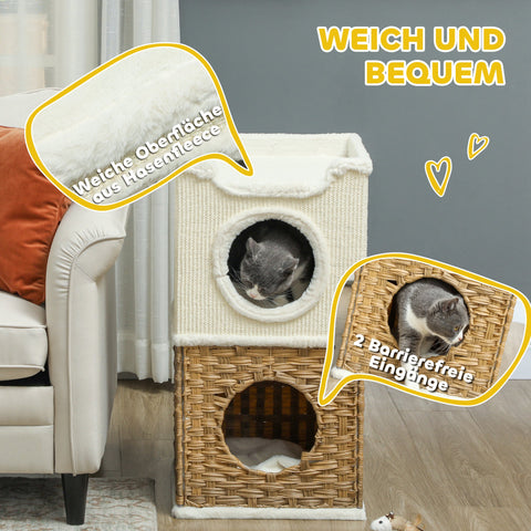 Rootz Cat Tree Tower - Scratch Bin - Cat Condo - Promotes Claw Health - 41cm x 41cm x 75.5cm - Cream White