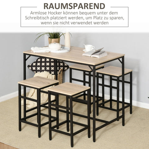Rootz 5 Piece Bar Table Set - Dining Set - Kitchen Furniture - Space-Saving Design - Robust Construction - Enhanced Stability - 100L x 60W x 88H cm (Table), 32W x 32D x 57H cm (Stool)