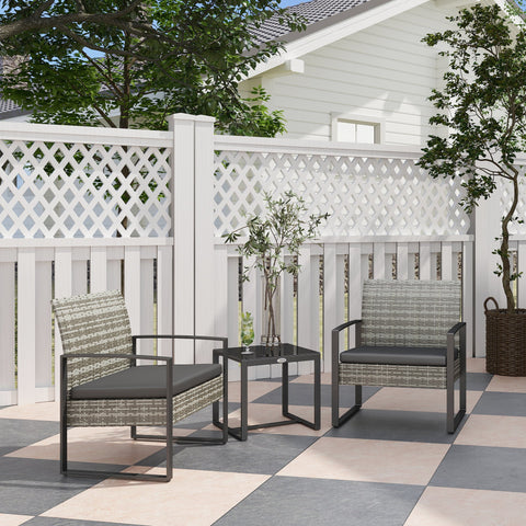 Rootz 3-Part Garden Lounge Set - Outdoor Furniture - Patio Seating - Comfortable with Cushions - 63cm x 57cm x 76cm Chair, 42.5cm x 40cm x 39cm Table