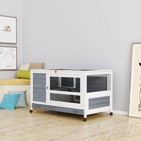 Rootz 2 Level Small Animal Hutch - Pet Cage - Mobile Hutch - Weatherproof Fir Wood - 102cm x 60cm x 63.5cm