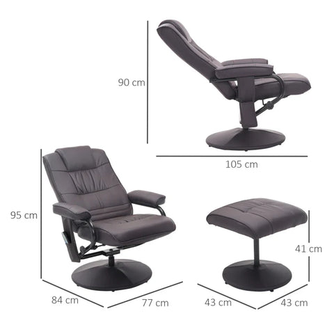 Rootz Massage Chair - Relaxation Chair - Including Footstool - 10 Vibration Points - 1 Remote Control - Brown - 77cm x 84cm x 95cm