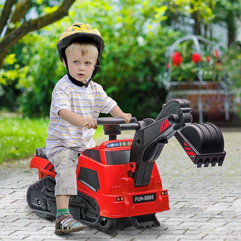 Rootz Children's Ride-On Excavator - 3-in-1 Construction Toy - Musical Steering Wheel - Anti-Tip Design - Foot Gliding - Red+Black - 100L x 43W x 48.5H cm