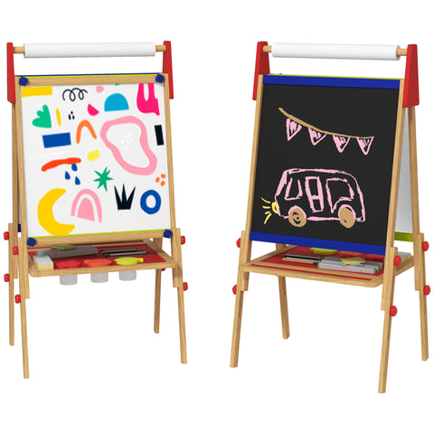 Rootz 3-in-1 Children's Easel - Chalkboard - Whiteboard - Creative Fun - 61L x 47W x 113H cm - Adjustable Height 95-110 cm - Includes Accessories