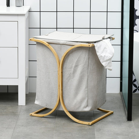 Rootz Bamboo Laundry Basket - Laundry Storage Basket - Clothes Hamper - Natural Touch - 55L x 40W x 62H cm - Grey