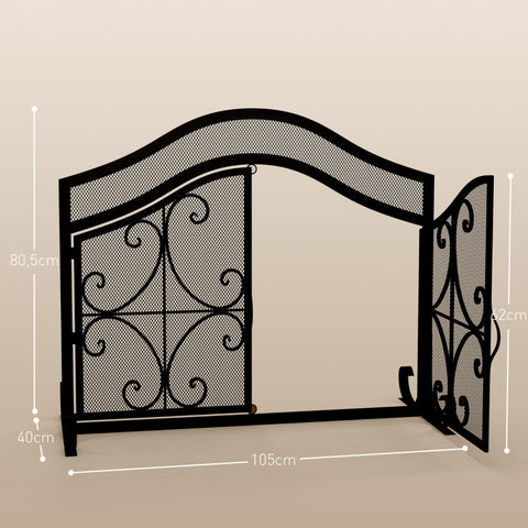 Rootz Elegant Fireplace Protection Grille - Arch Design - Spark Guard - Double Doors - Powder-Coated Steel - 105cm x 40cm x 80.5cm