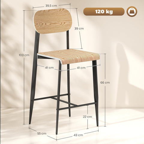 Rootz 2 Piece Set Bar Stools - Bar Chairs - High Chairs - Modern Elegance - 43cm x 55cm x 103cm