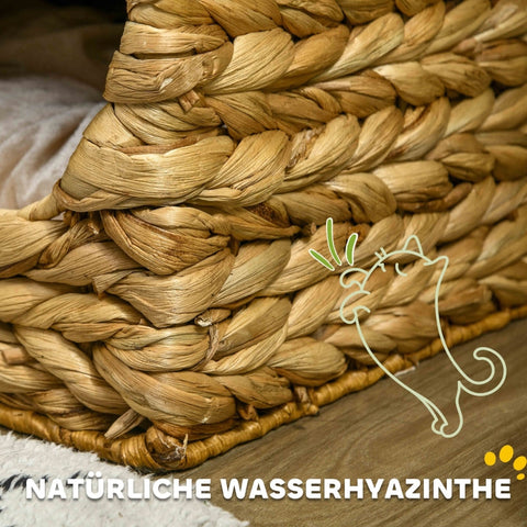 Rootz Cat Tower - Scratching Post - Three-Story Cat Condo - Washable Cushions - Natural Water Hyacinth - 40cm x 31cm x 55cm