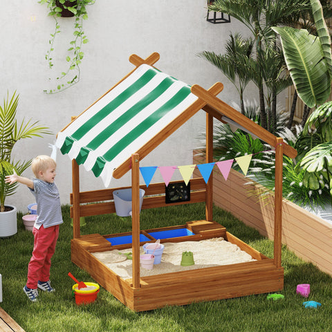 Rootz Sandpit with Sun Protection - Playhouse Design - Kids Sandbox - Solid Wood - 124cm x 116cm x 146cm