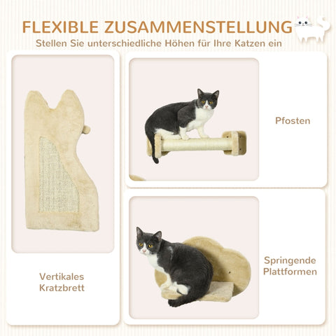 Rootz Cat Stairs - Cat Climbing Steps - Feline Wall Ladder - Space-Saving - Scratching Surfaces - Plush Platform - 44W x 22D x 28H cm