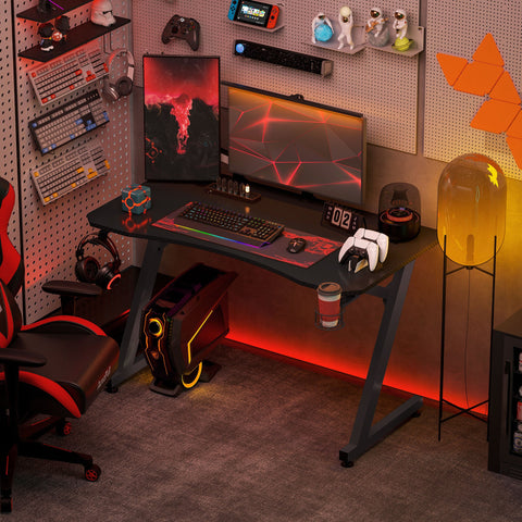 Rootz Gaming Desk - Computer Table - Workstation - Cable Management - Headphone Holder - Adjustable Height - 120cm x 65cm x 74.5cm