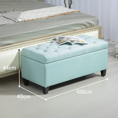 Rootz Upholstered Storage Bench - Linen-Like Polyester - Entryway Bench - Ample Storage - 100 x 40 x 44 cm - Green